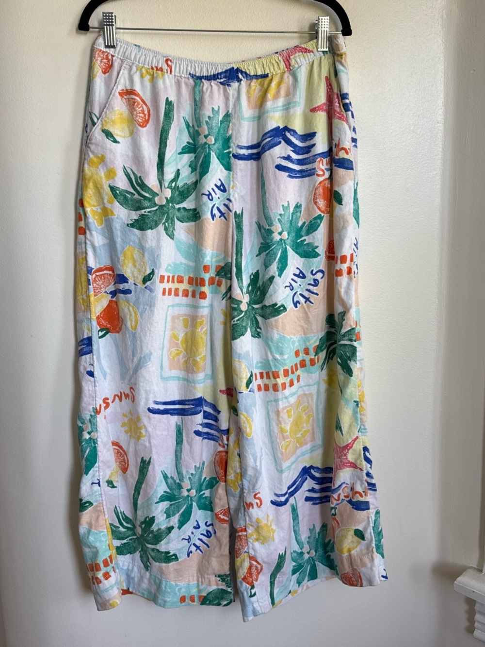 Sonoma Wide-Leg Linen blend Tropical Print Pants - Green, Blue, Yellow, Orange